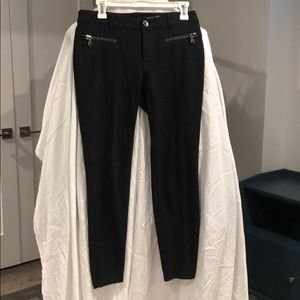 DKNY black pants woth faux leather moto zip pocket